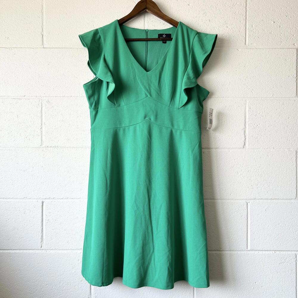 Ronni Nicole Green Ruffle V-Neck A-Line Dress Women's Size 14